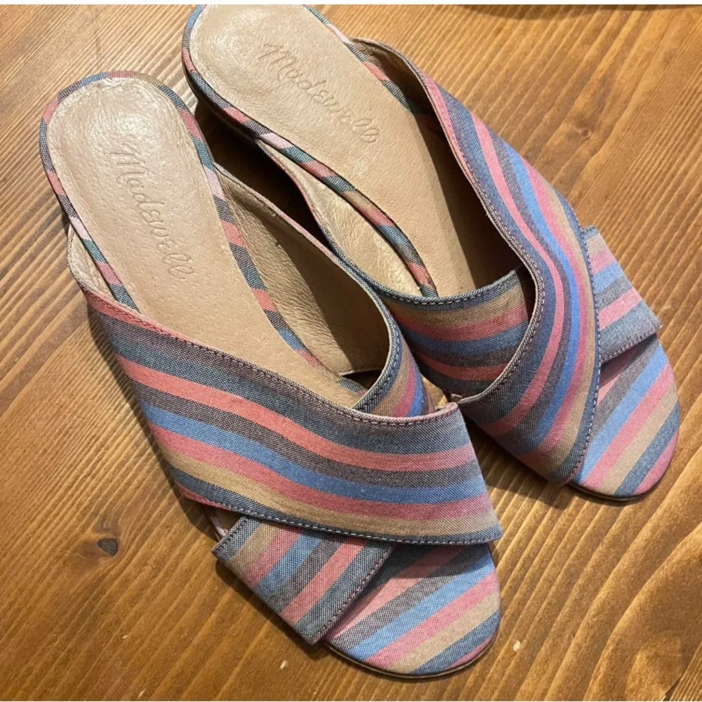 MADEWELL THE RUTHIE CRISSCROSS MULE IN RAINBOW STRIPS